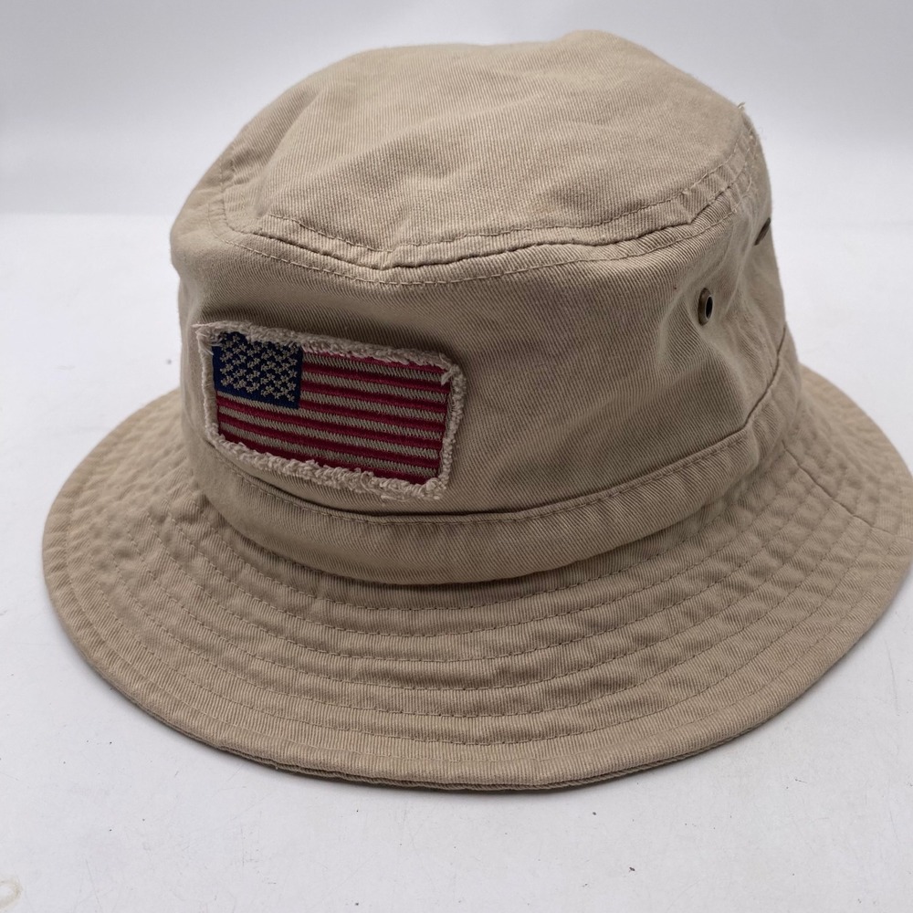 USA Flag Dorfman Pacific DPC Bucket Hat Mens XL Khaki Cotton Twill Patriotic Sun